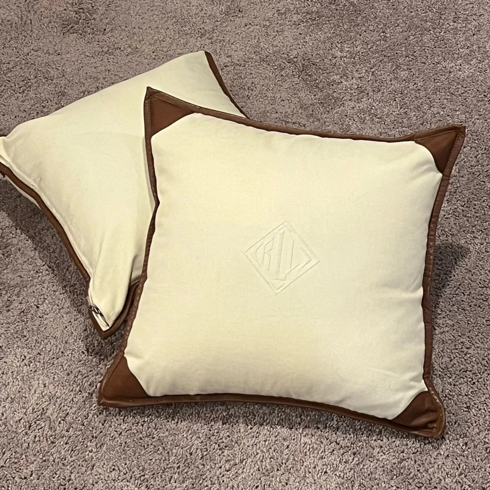 Polo Ralph Lauren 2 Equestrian cotton cowhide leather Throw Pillow Covers 18x18