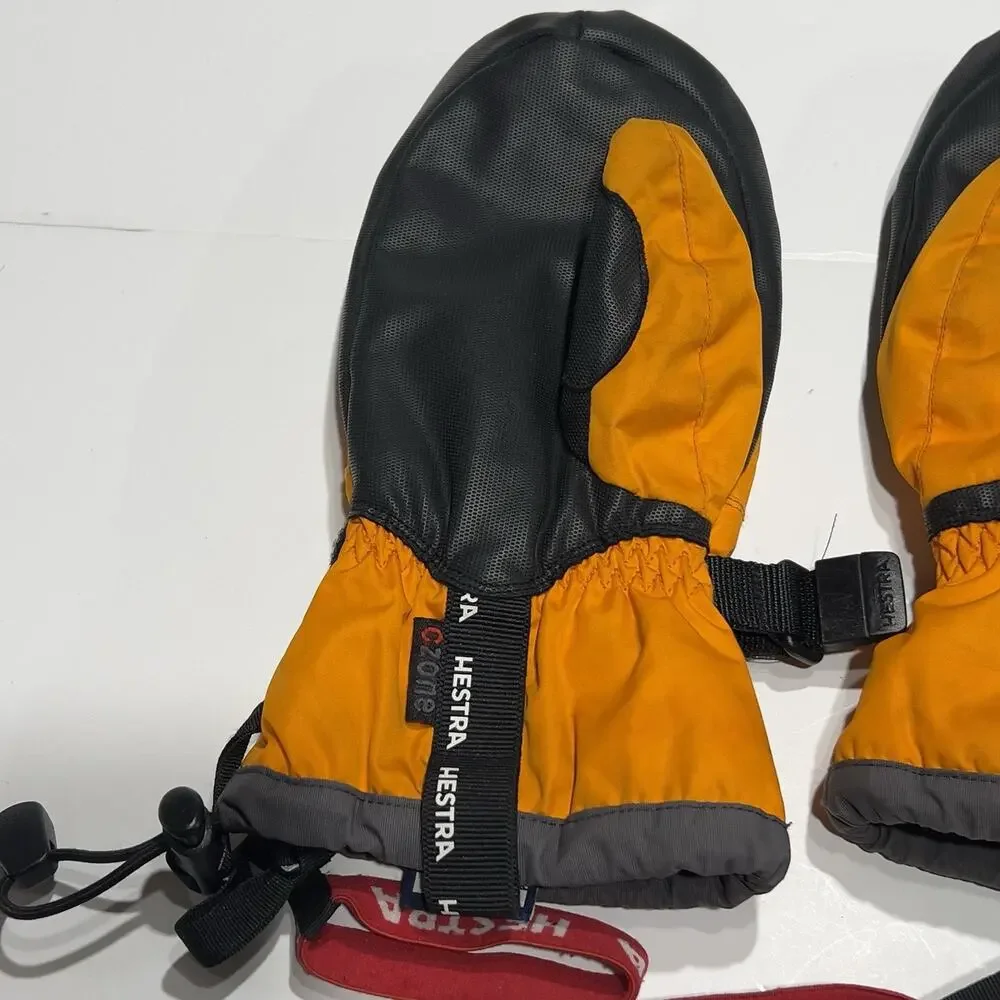 Hestra CZone Kids Ski Mittens Size 6 Orange Black Leather Waterproof Youth Mitts