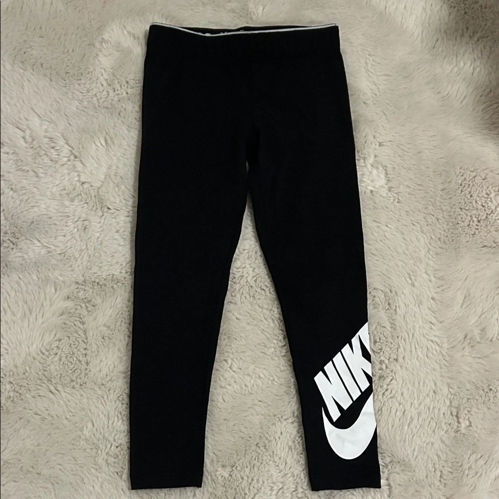 Nike Kids Black Leggings with White Swoosh