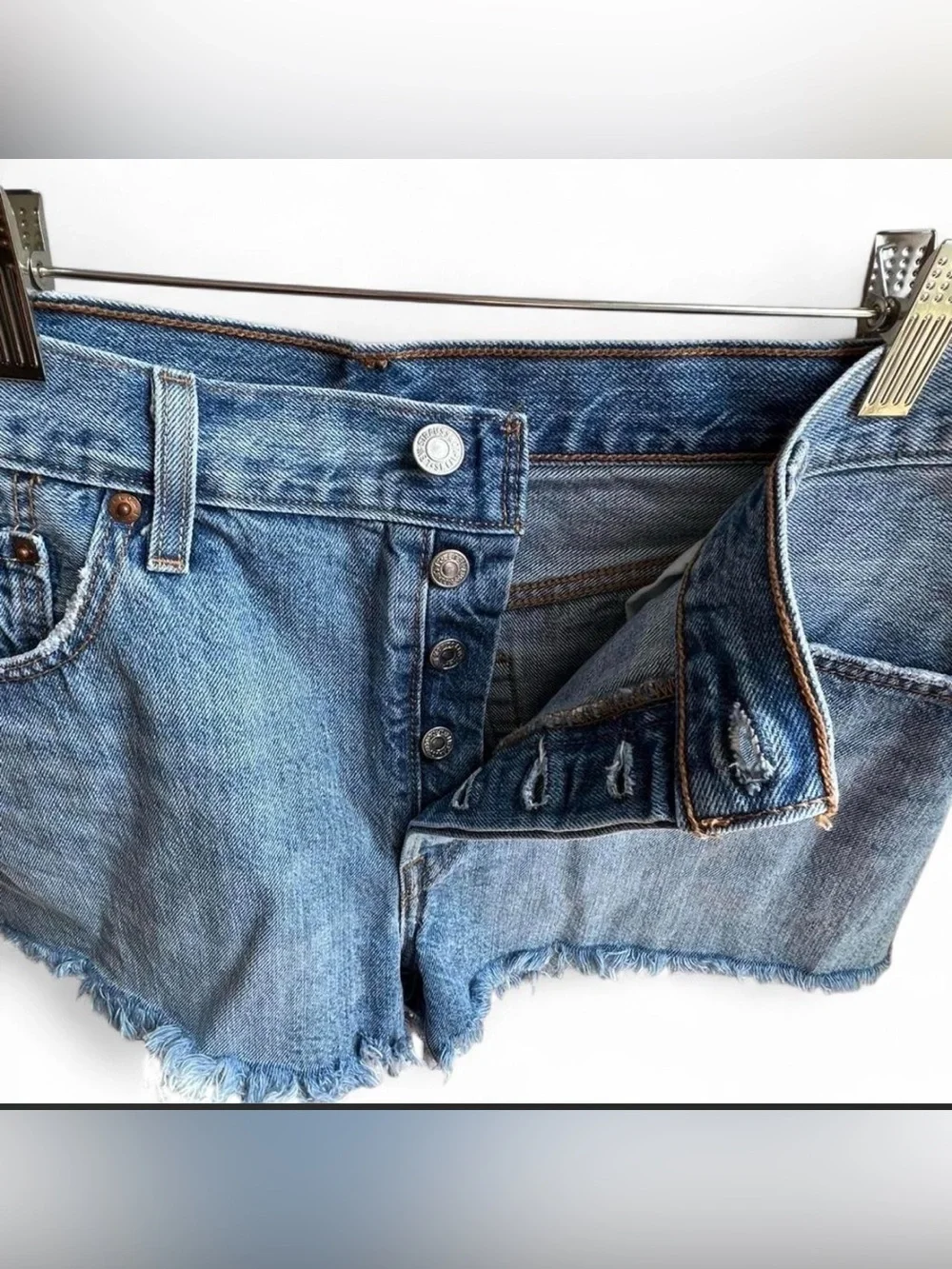 Levi's 501 Denim Shorts Size 32 Frayed Hem CutOff Button Fly