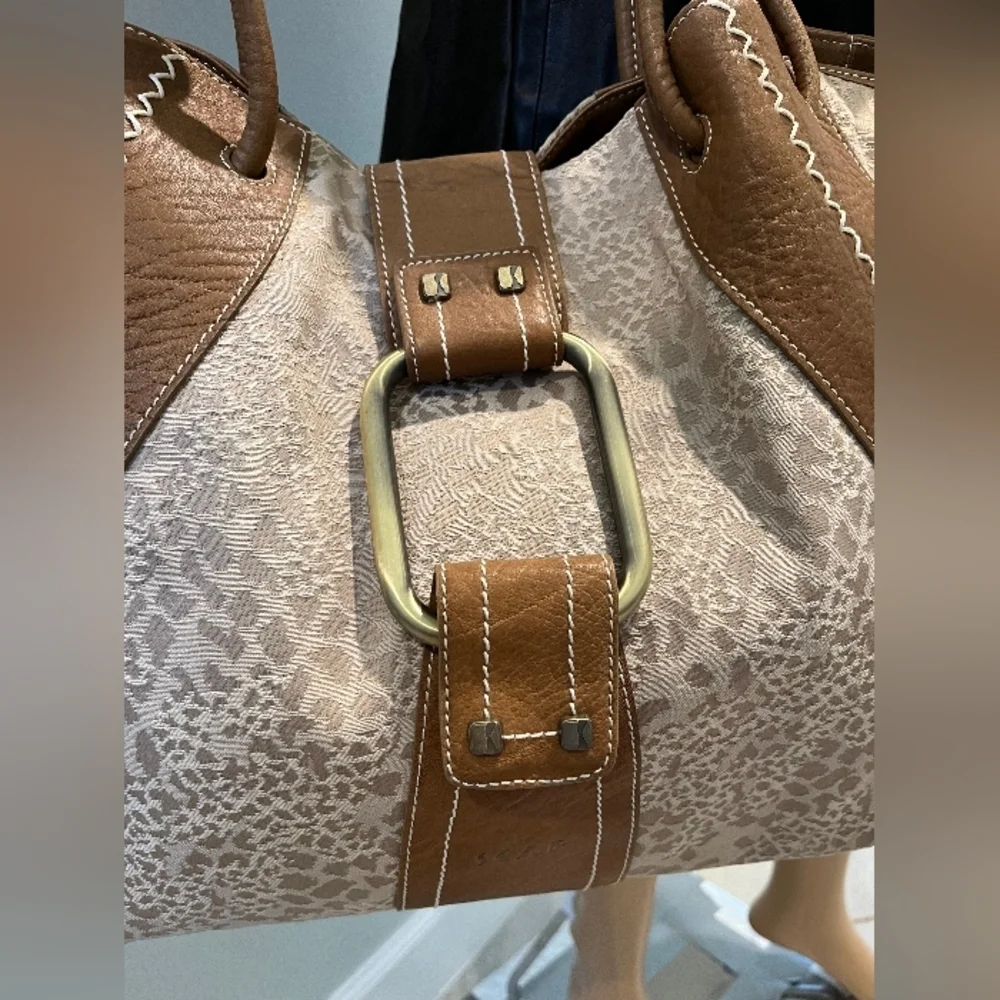 Rare SKAP Handbag with Camel Brown Leather & Tan Animal Print Fabric NWOT