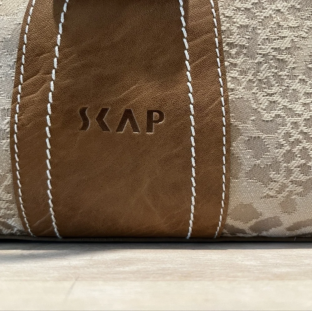 Rare SKAP Handbag with Camel Brown Leather & Tan Animal Print Fabric NWOT