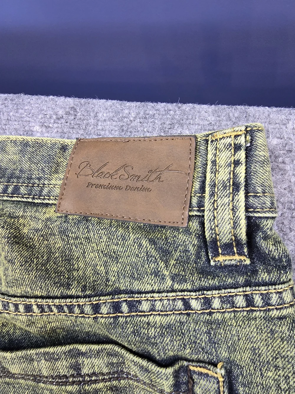 Black Smith Jeans Mens 40x32 Yellow Acid Wash Slim Straight Denim Jeans Vintage