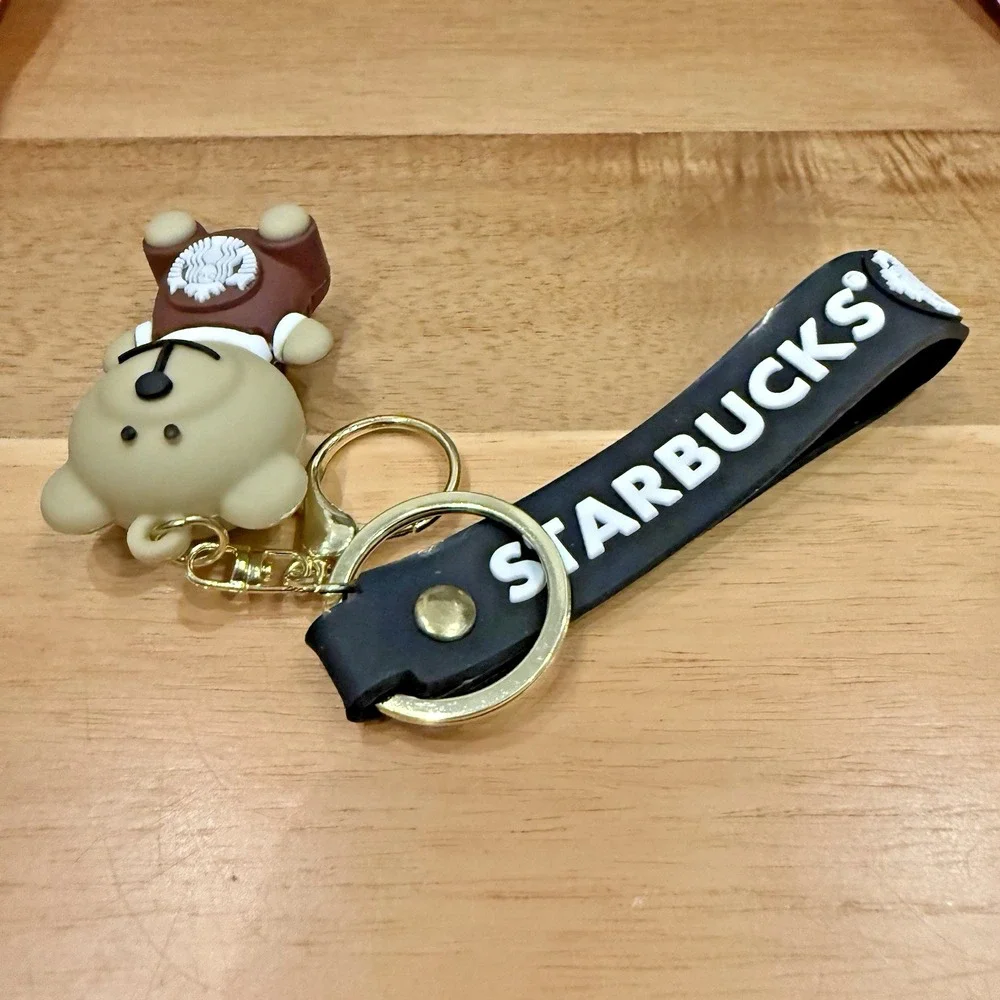 Coffee‎ Bear Brown Apron Rubber & Metal Keychain New
