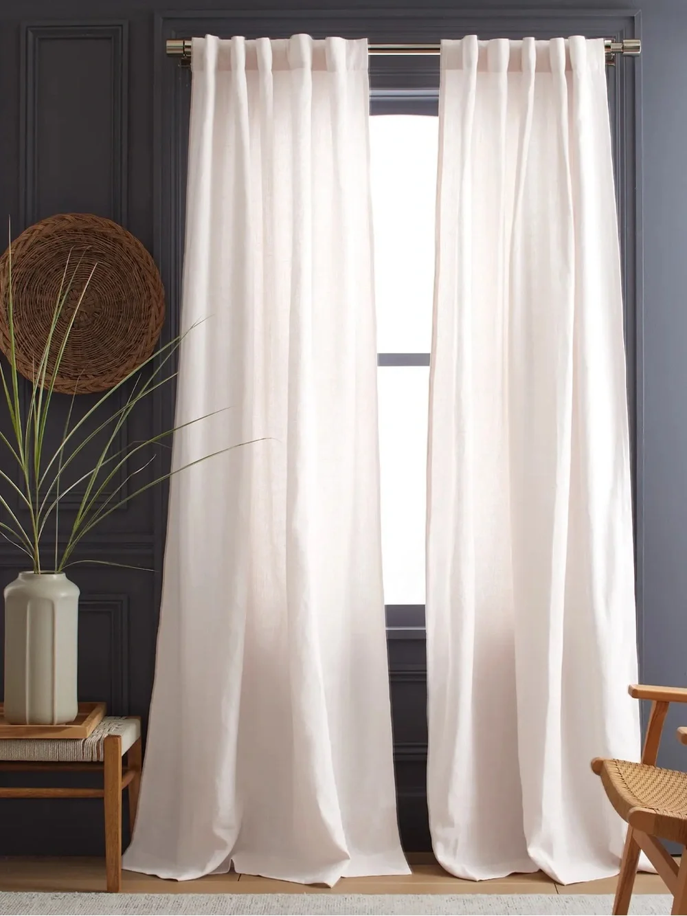 QUINCE Set Of 2 48x84 Heavyweight European Linen Curtains White 8731