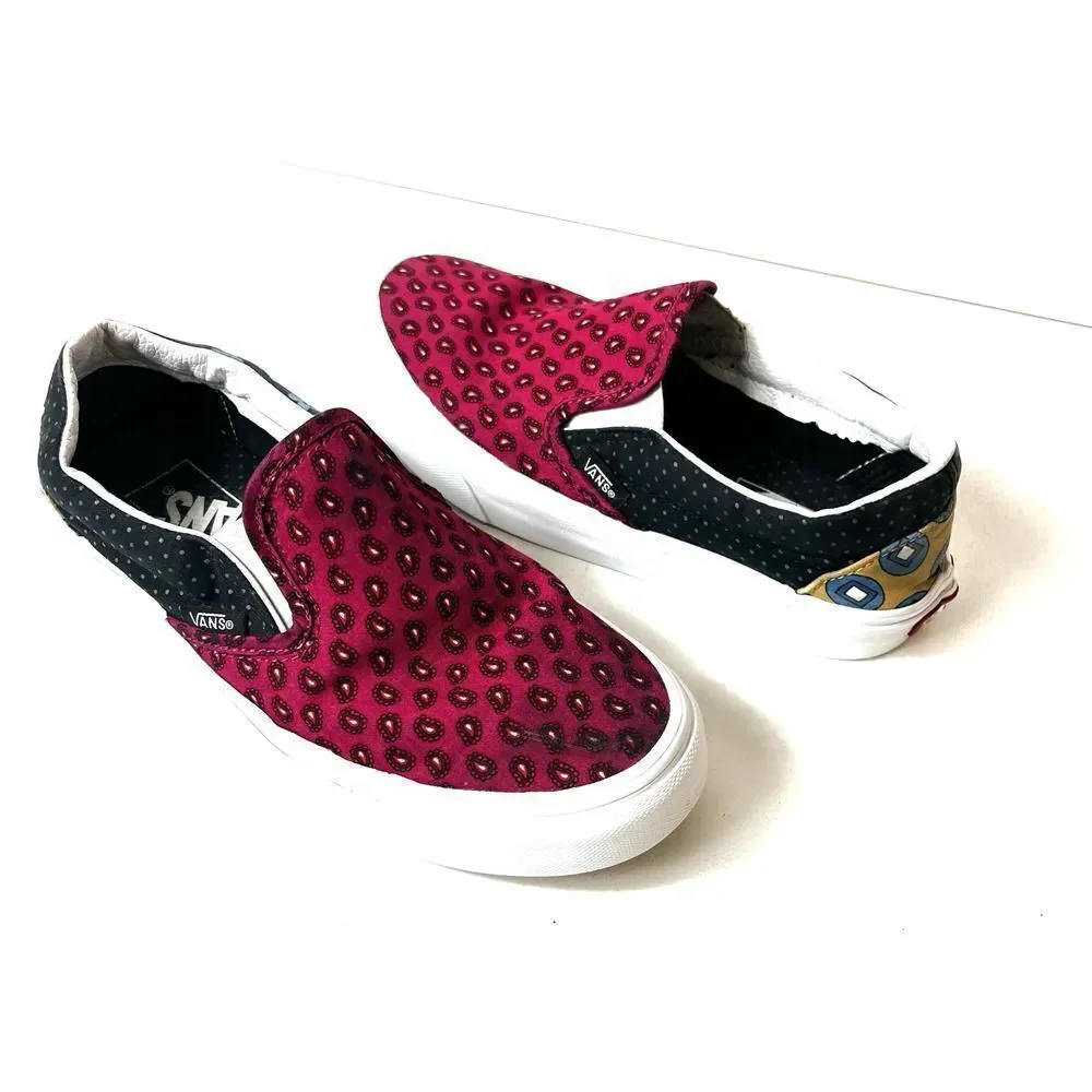 VANS OFF The Wall Red Mix Print Canvas Skate Shoes Women's 6 Low Lace Up Sneaker