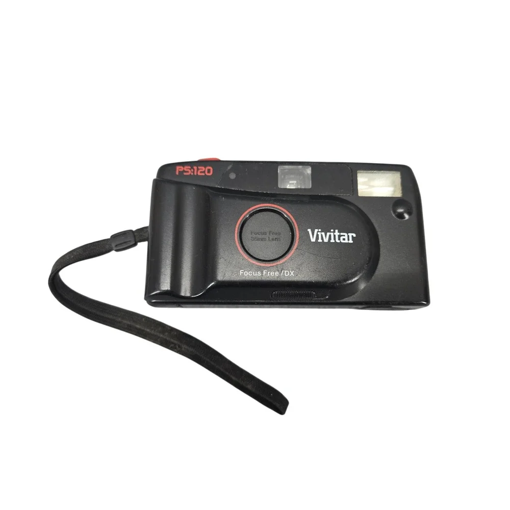 Vivitar PS:120 Film Camera OS Black 35mm Focus Free DX Motorized Flash