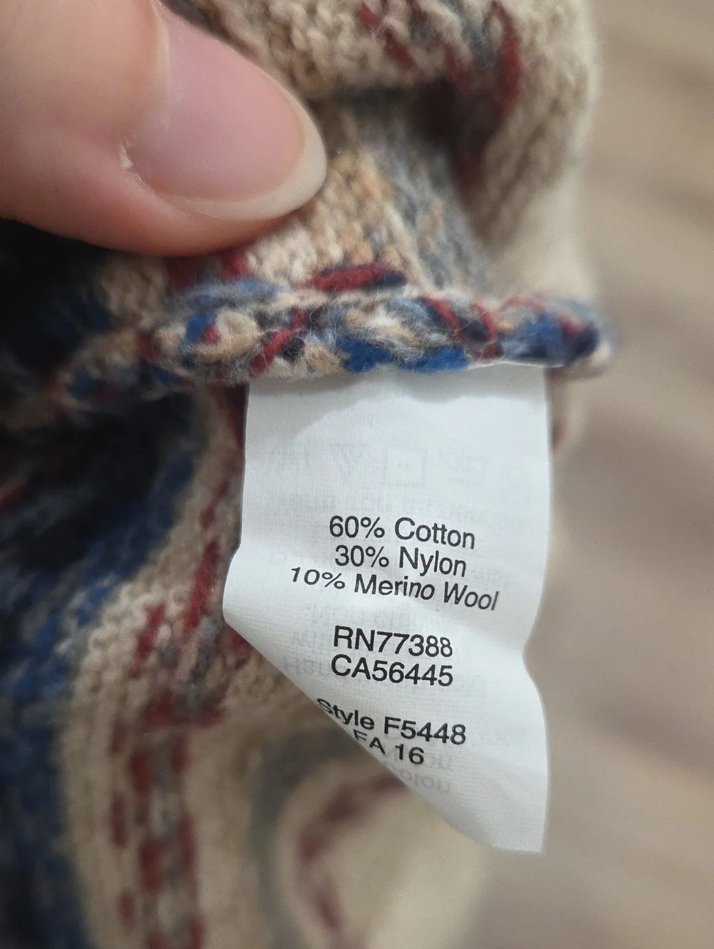J. Crew Cream Crewneck Sweater with Blue Fair Isle Pattern