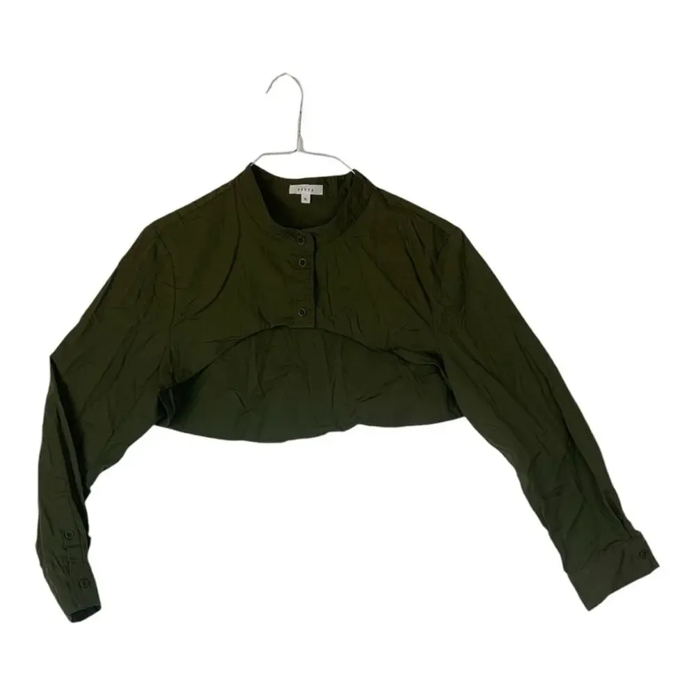 Vetta women's XL army green crop button up faux casual avant casual over lay