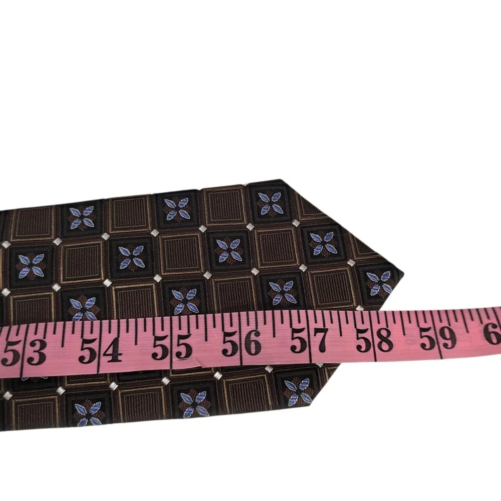 Jos A Bank Signature‎ Collection Mens Necktie 7-fold Brown Blue Silk Embroidered