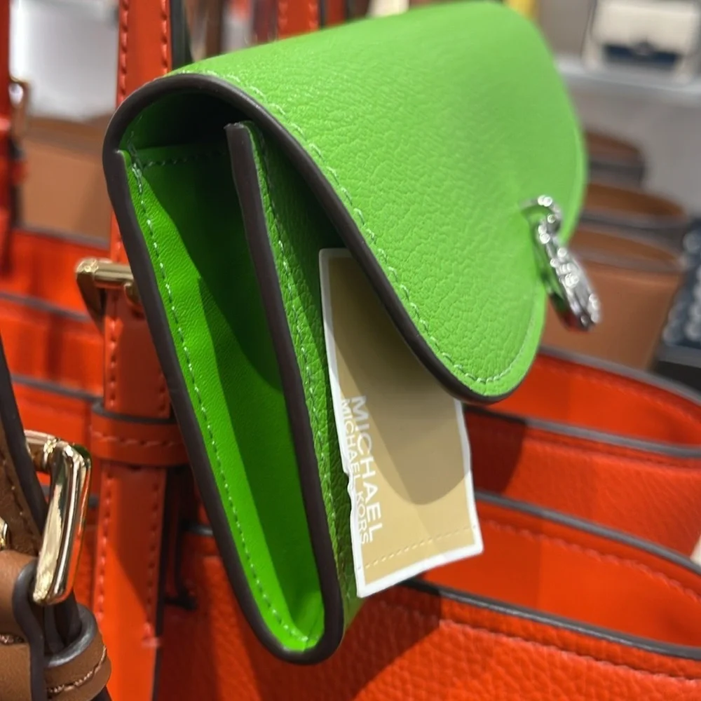 Michael Kors Hamilton Large Leather Flap Continental Wallet Jungle Green NWT