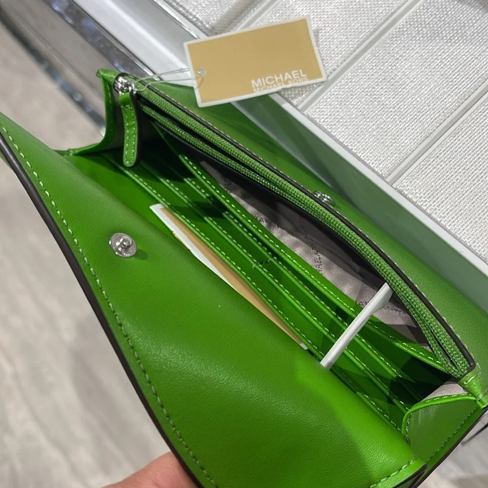 Michael Kors Hamilton Large Leather Flap Continental Wallet Jungle Green NWT