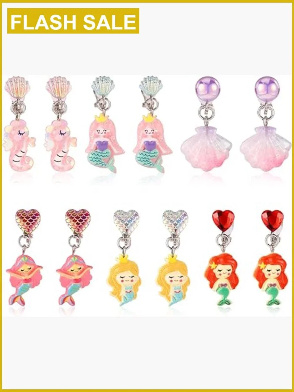 6 Pairs Clip On Drop Earrings Non-Pierced Princess Dress Up Jewelry Set