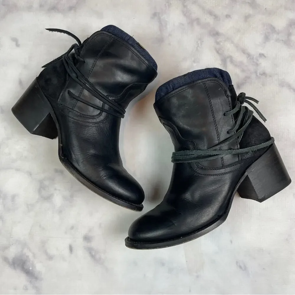 Freebird by Steven Casey Black Wrap Strap Ankle Booties Boho Festival Sz 8