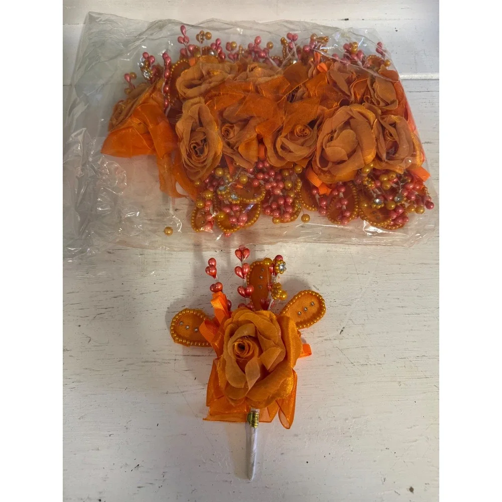 12 Orange Artificial Rose Boutonniere Wedding Prom Floral Lapel Pins Corsage