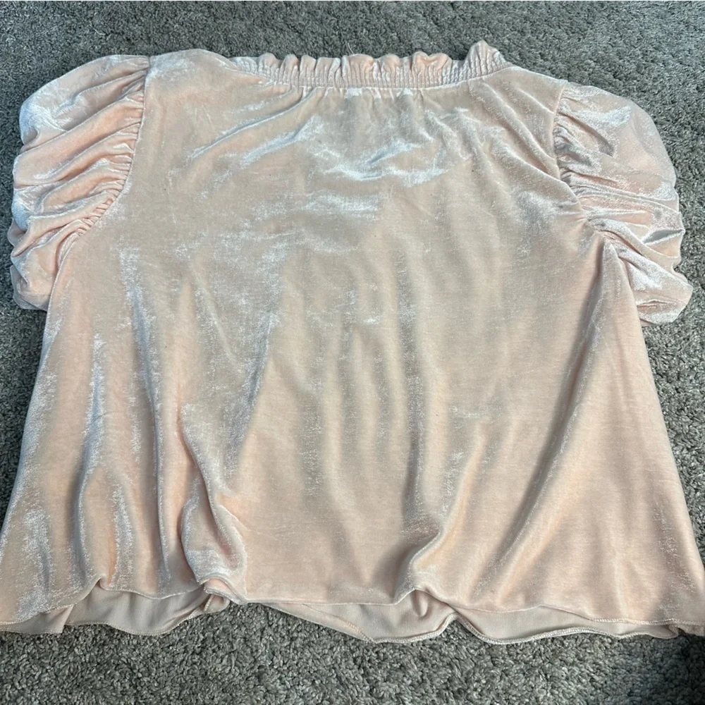 Free People Terese Velvet Top XS velour light pink ruffle puff smock Tee