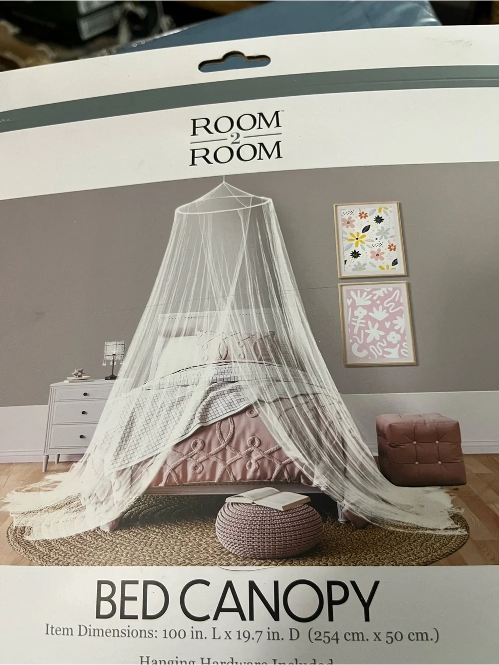 Room2Room White Bed Canopy with Terracotta and Gray Accent Pillows