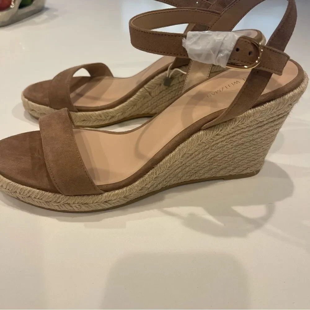 Stuart Weitzman Teddi Wedge Heel Leather Espadrille Sandals NEW Size 11