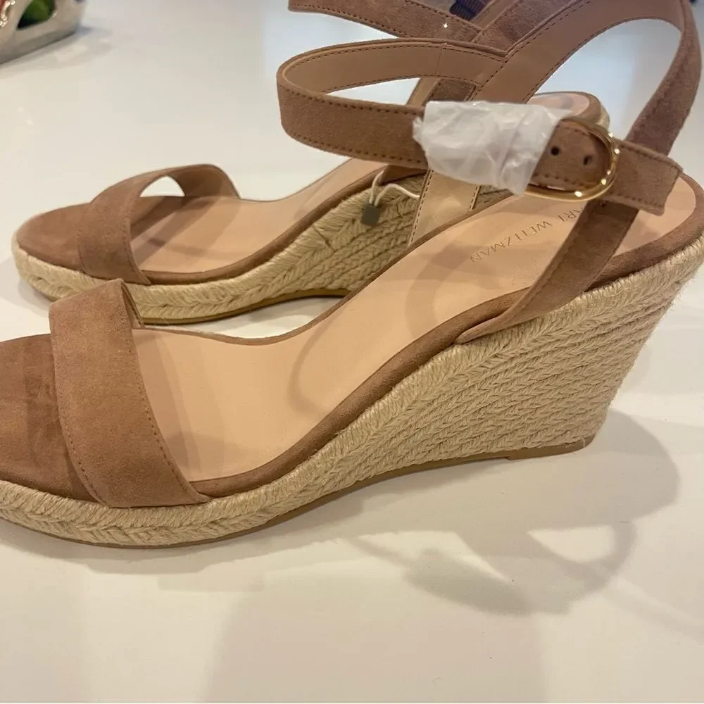 Stuart Weitzman Teddi Wedge Heel Leather Espadrille Sandals NEW Size 11