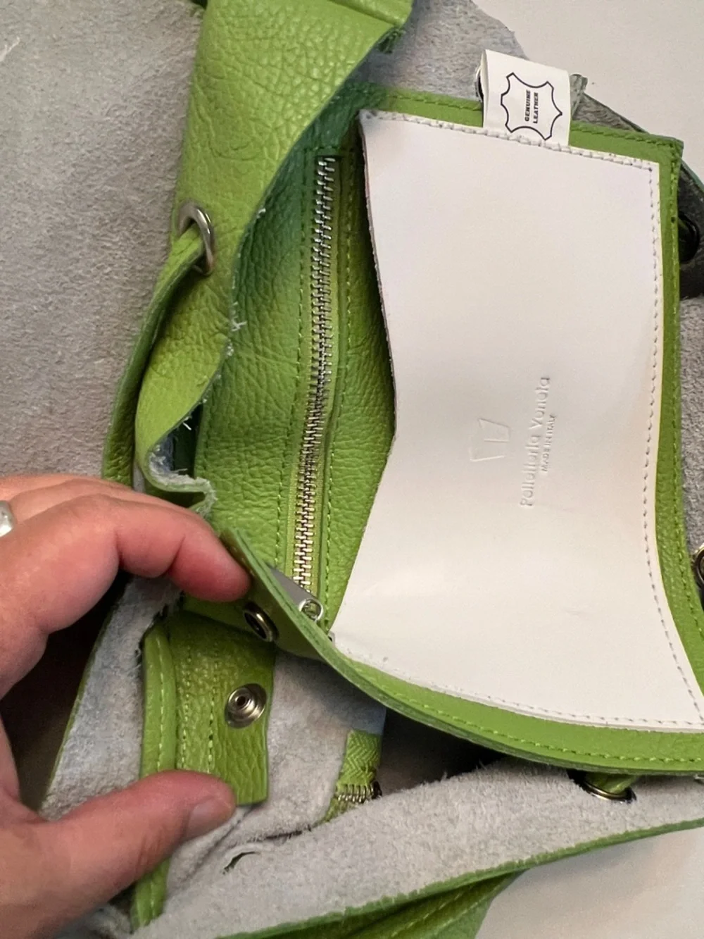 PELLETTERIA VENETA ITALY GREEN PEBBLED LEATHER BACKPACK BAG