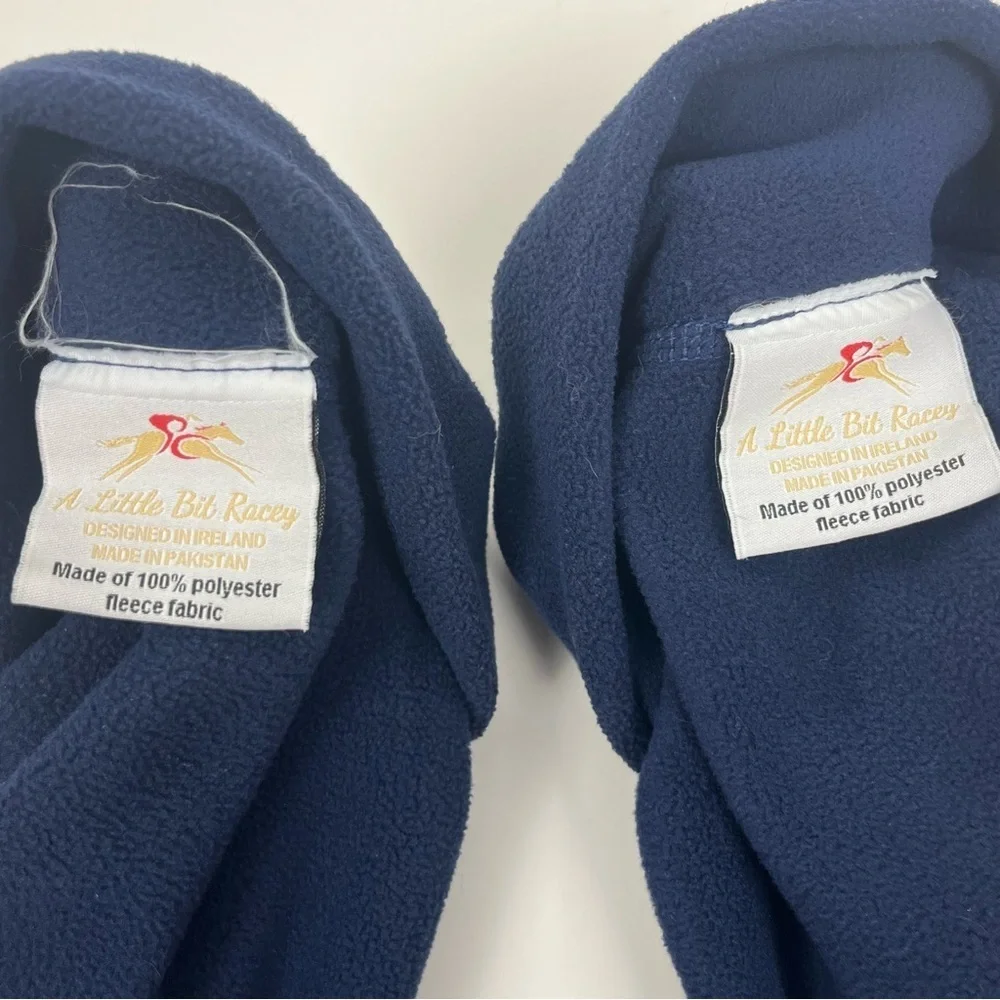 A Little Bit Racey blue fleece equestrian embroidered boot liners, medium.