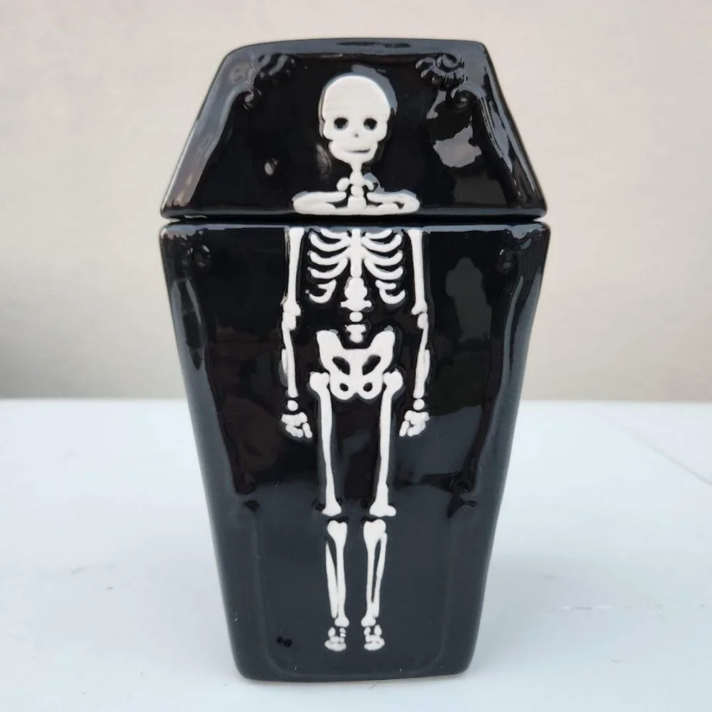NEW Ceramic Coffin Jar Bathroom Decor Black Goth Skeleton Party Decorations Goth