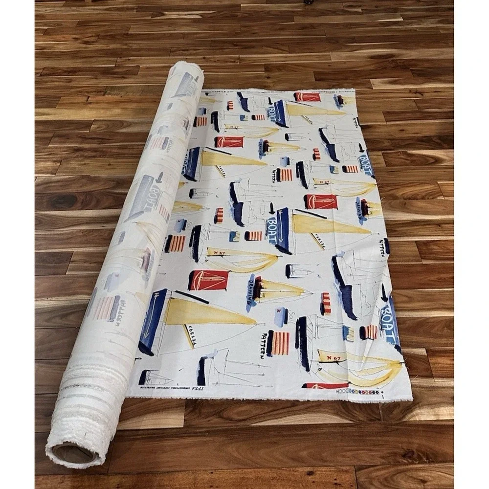 Vintage Covington Nautical Sailboat Fabric 25 Yards Coastal Decor Cotton Canvas
