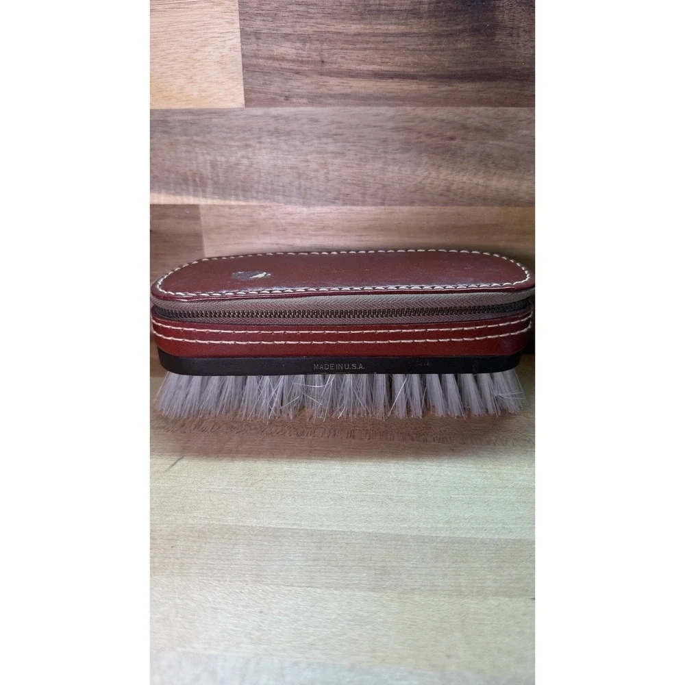 Vintage Leather Travel Grooming Kit Shoe Brush Set File Razor 1950s