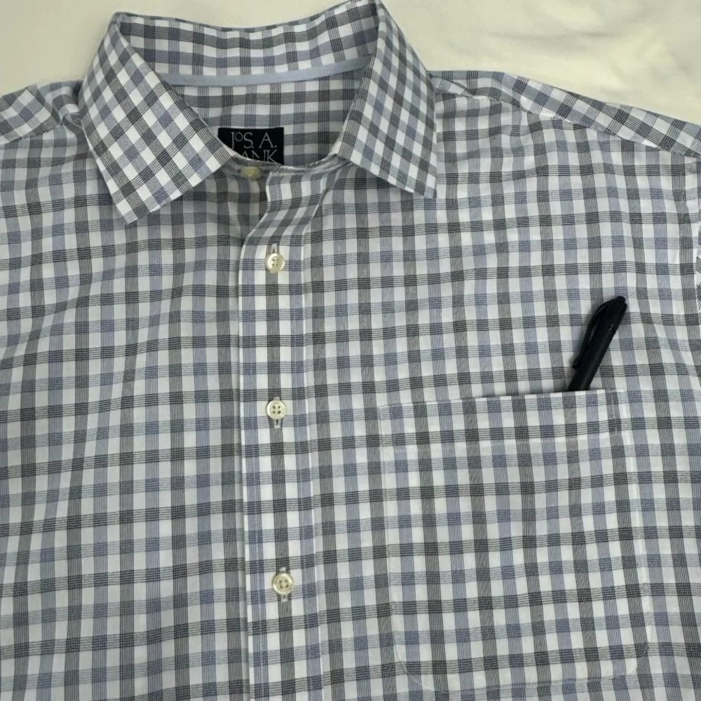 Jos. A. Bank Gray Men Plaid Button Down Shirt Size Large
