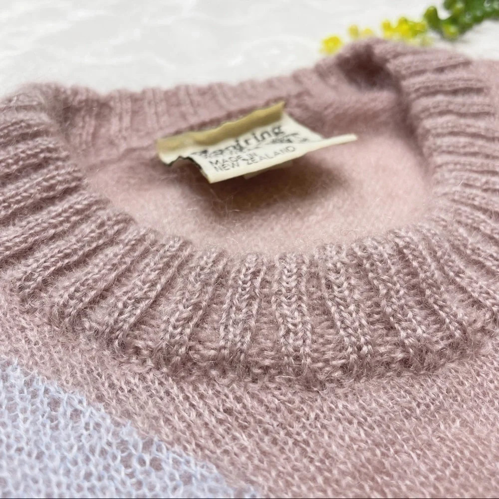 Vintage 80s Aspiring New Zealand Mohair Pullover Argyle Sweater Rapaki Mahana L