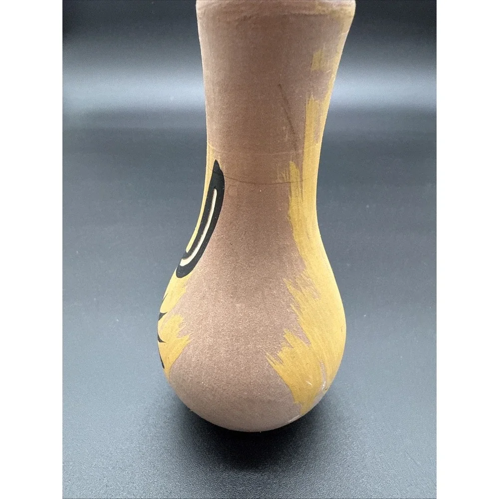 Mini‎ Mexican Style Cactus Carved Pottery Vase Hand Painted 4.5 In Signed AZ.