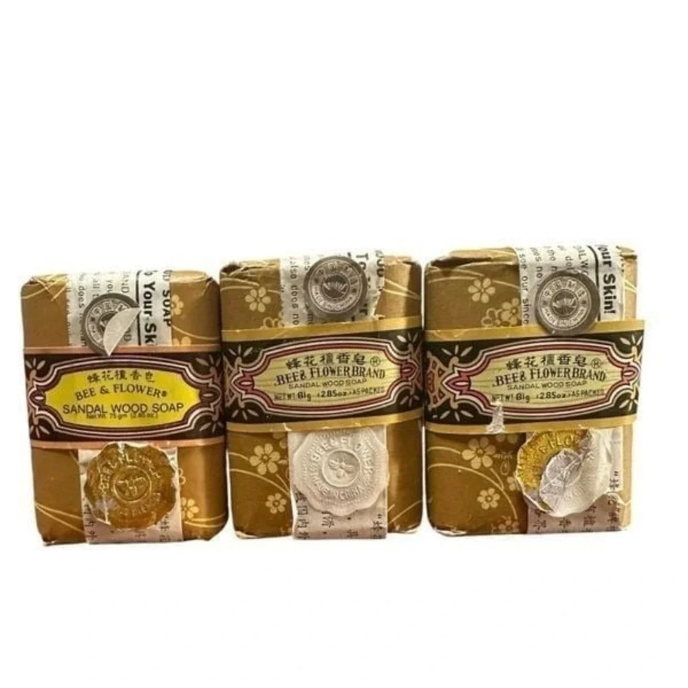 Bee & Flower brand Sandalwood Soap‎ bar - set of 3 NEW