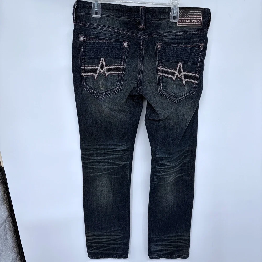 Affliction Gage Jeans Size 34 Mens Denim Biker Grunge Distressed Grunge Dark Y2K