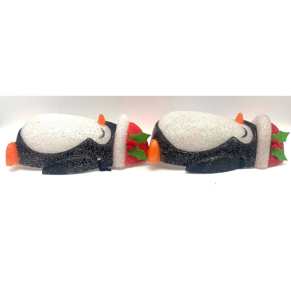Vintage Melted Plastic Popcorn Penguin Christmas Decor Pair Matching 12in Retro