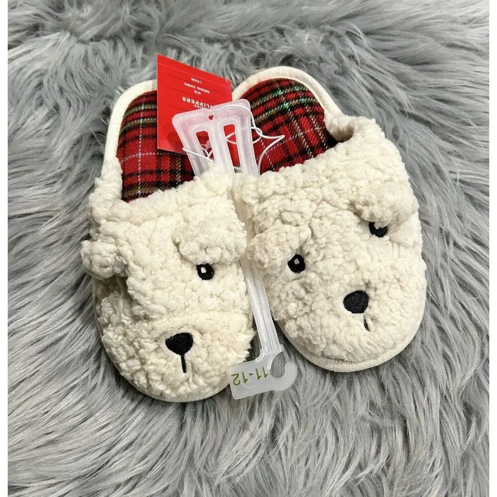 Kid's Lil Bear Red Plaid Scuff Slippers Size 11-12‎