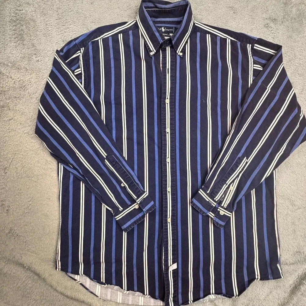 Polo Ralph‎ Lauren Men's Stripe Shirt Long Sleeve Size Large 90's Vibe