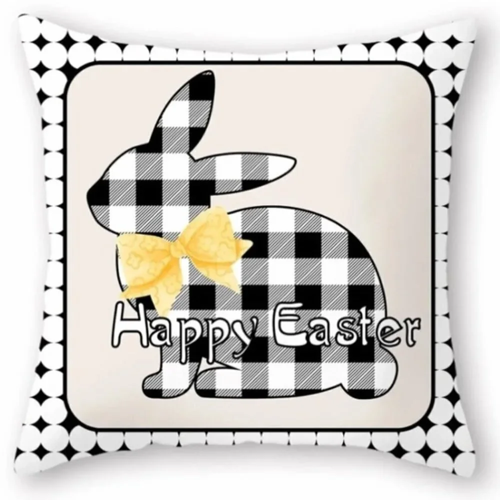 Easter Pillow Cover Buffalo Check Bunny Plaid Zipper Closure 17.7 Inch Square