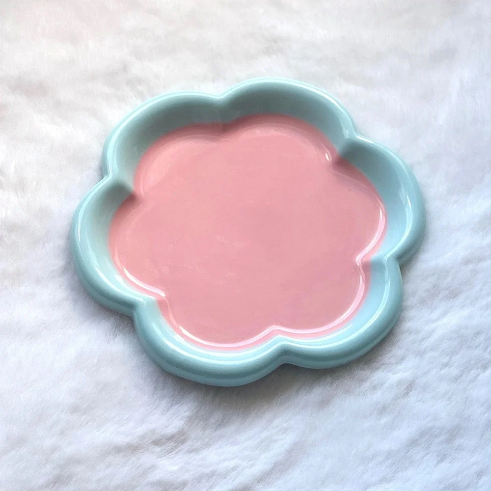 New Flower Ceramic Cat Plate Whisker‎ Fatigue Relief Pet Dish Pink Blue 6 inch