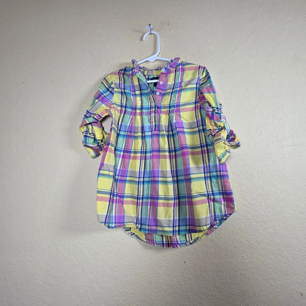 Ralph Lauren Kids Girls Plaid Tunic Shirt Dress Yellow‎ Pink Blue Size 4T