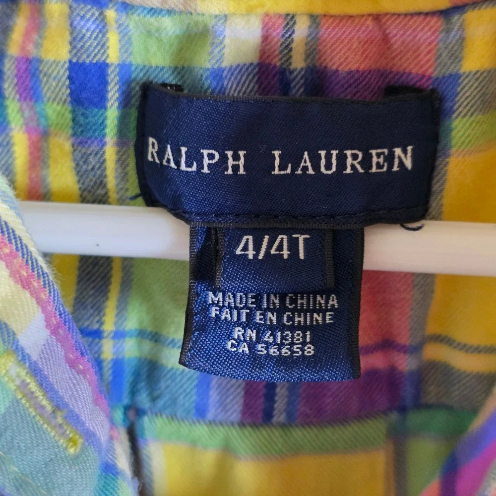 Ralph Lauren Kids Girls Plaid Tunic Shirt Dress Yellow‎ Pink Blue Size 4T