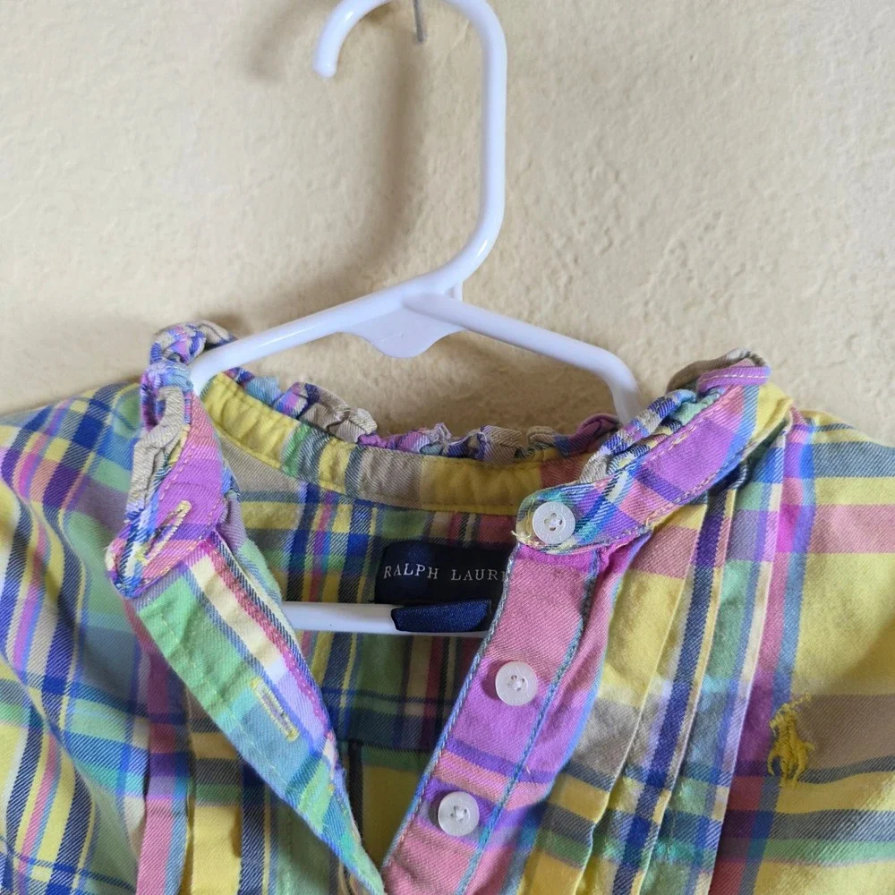 Ralph Lauren Kids Girls Plaid Tunic Shirt Dress Yellow‎ Pink Blue Size 4T