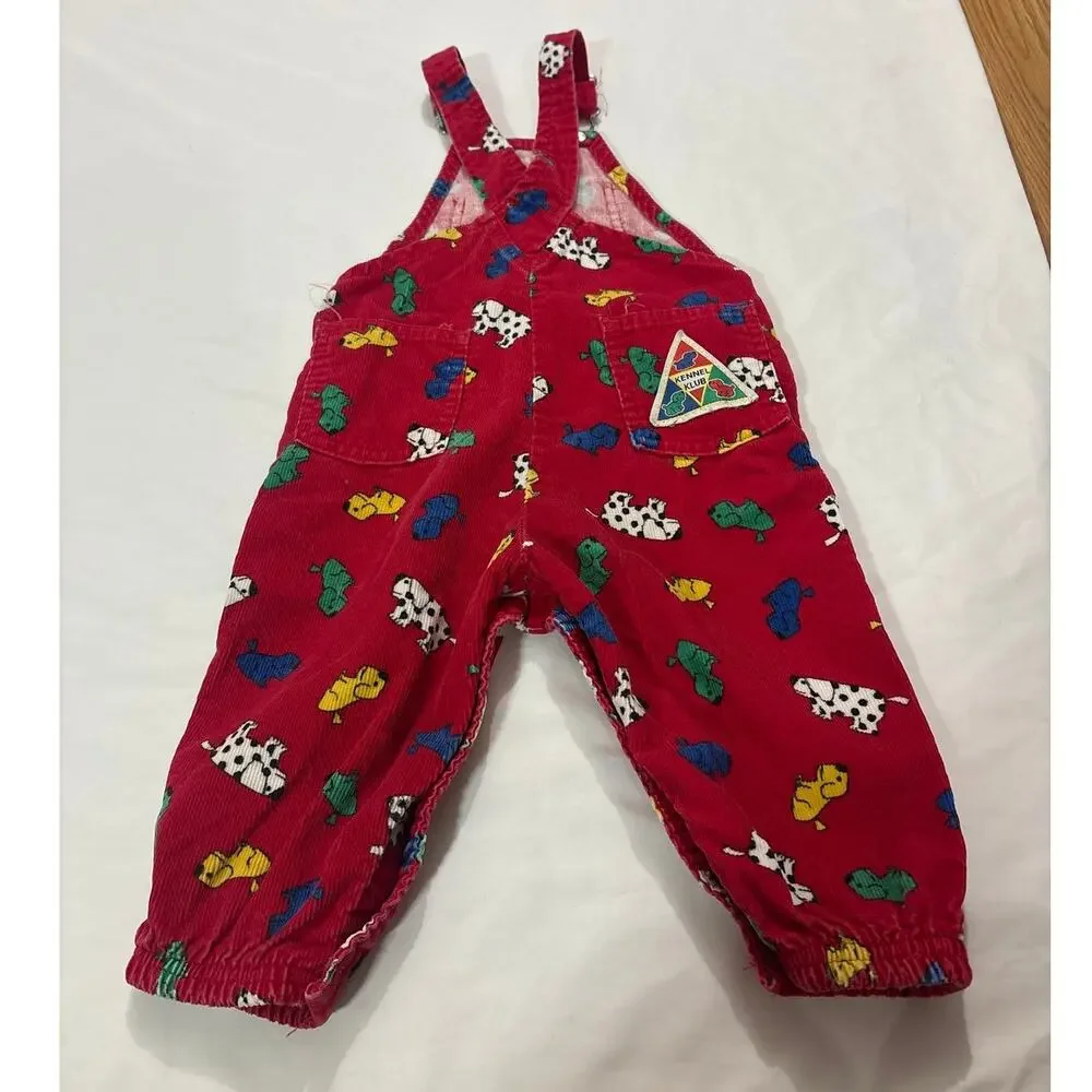 Vintage Rare OshKosh B'gosh Kids Overalls Dogs Red Corduroy Kennel Club 18 Month