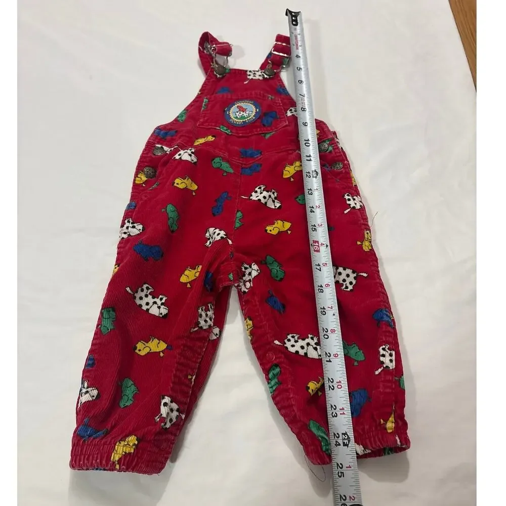 Vintage Rare OshKosh B'gosh Kids Overalls Dogs Red Corduroy Kennel Club 18 Month
