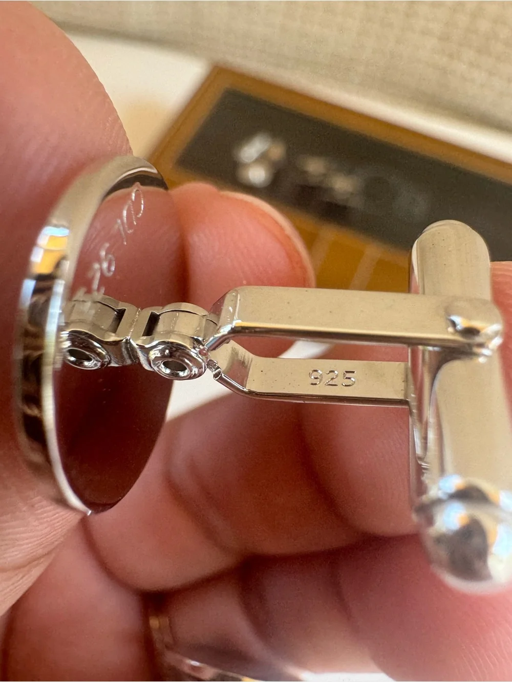 TCB Brown and Black Leather Cufflink Case with Silver-Tone Cufflinks