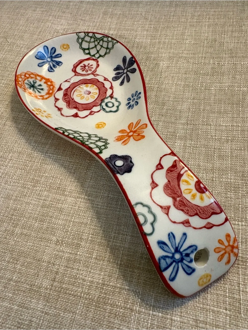 Pier One Spoon Rest Zinnia White Multicolor Floral Table Wall Hang Hand Painted
