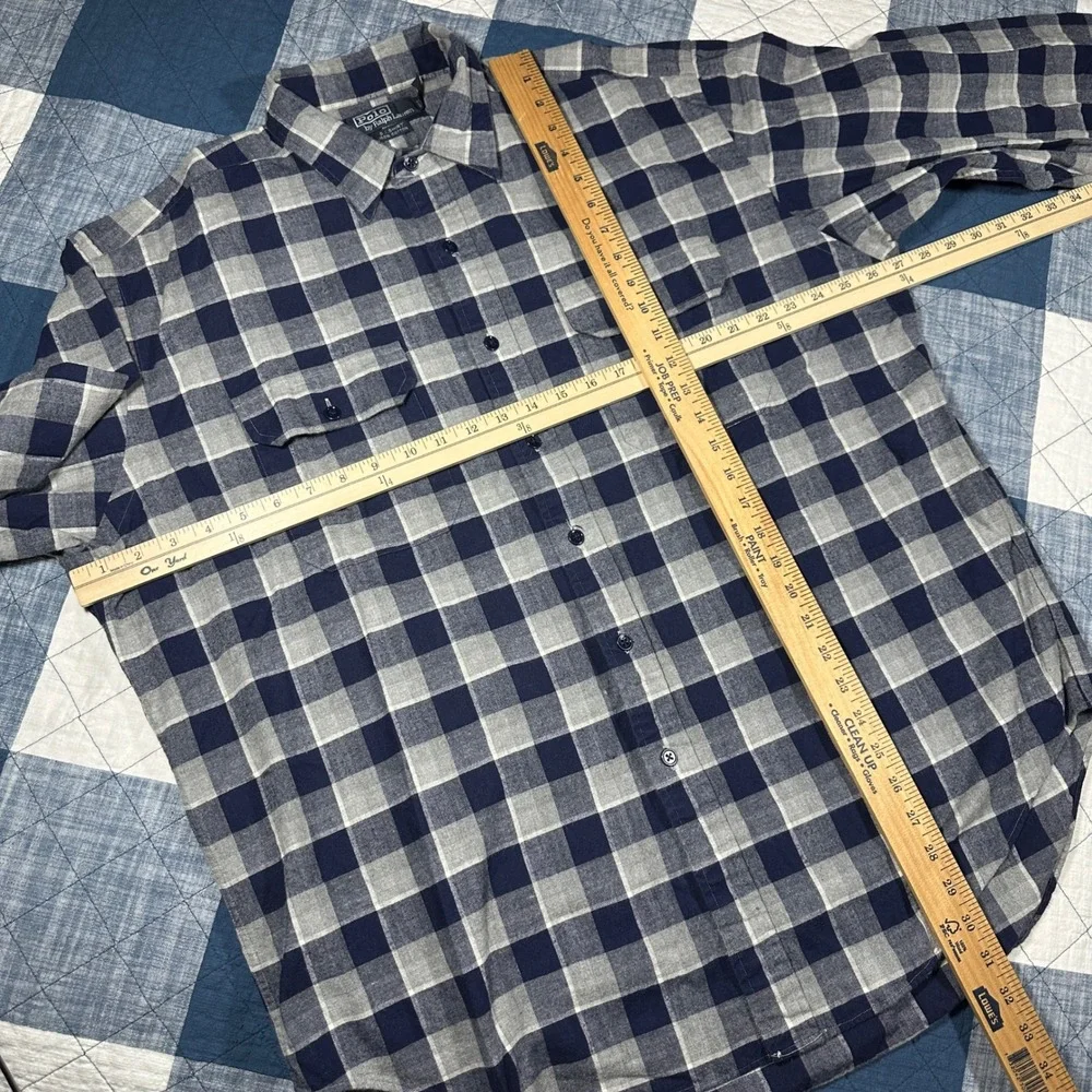 Polo Ralph Lauren G.I. Shirt Mens XL Navy Grey Buffalo Plaid Flannel Button Up
