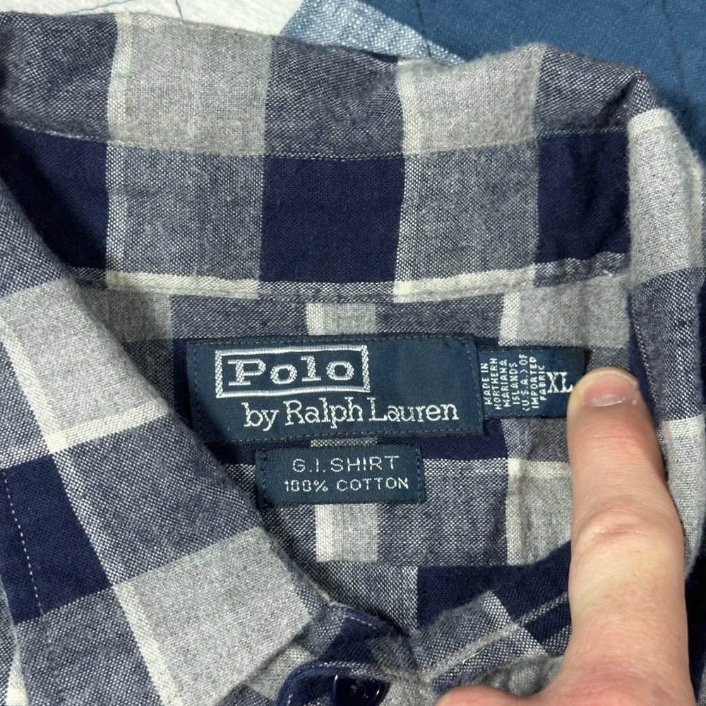 Polo Ralph Lauren G.I. Shirt Mens XL Navy Grey Buffalo Plaid Flannel Button Up