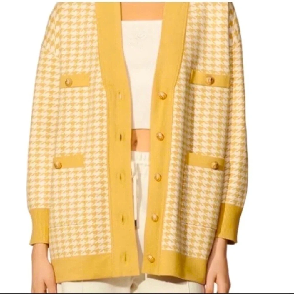 Joie Mustard Checked Cardigan Sweater