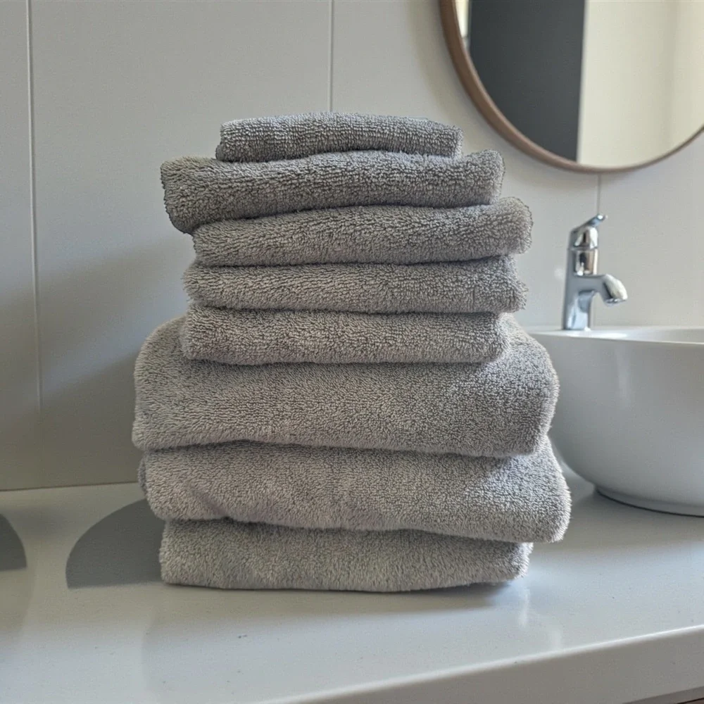 CARO HOME 8 PIECES GREY BATH COTTON TOWELS