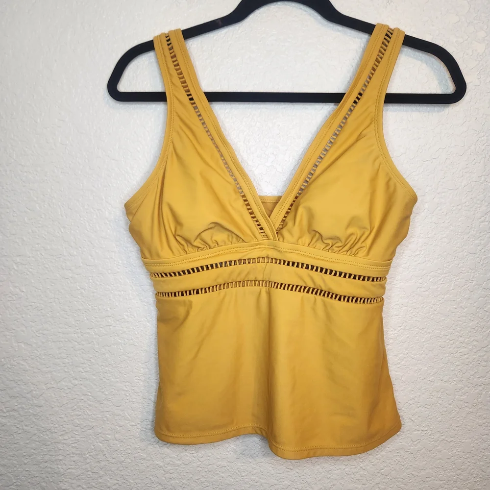 Time And Tru Womens Missy Tankini Swim Top Yellow Boho Travel Retro M 8 10